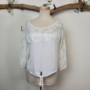 American rag white crochet lace trimmed top